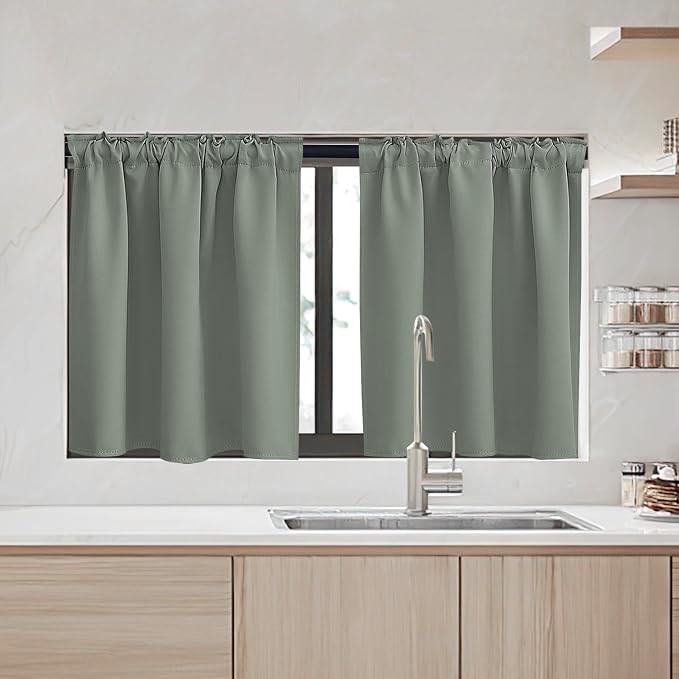RYB HOME Small Window Curtains, 34 Width x 30 Length, 2 Panels, Sage Green by RYBHOME