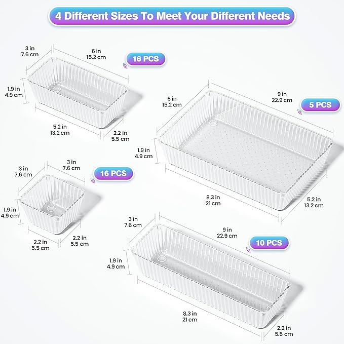 47 PCS Clear Plastic Drawer Organizer Set - Image 2