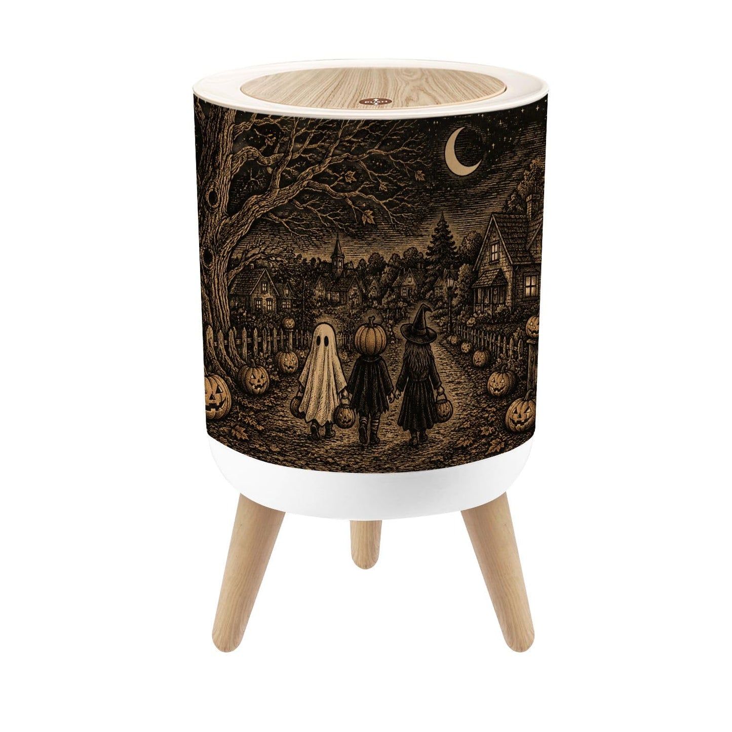 Small Trash Can with Lid Vintage Halloween Kids 1.8 Gallon | Dog Proof Trash Can Round Garbage Can Waste Bin Wastebasket for Bathroom Bedroom Living Room