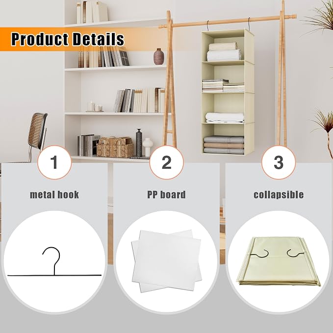 Hanging Closet Organizer, Easy Mount Foldable 4-Shelf Hanging Closet Wardrobe - Image 5