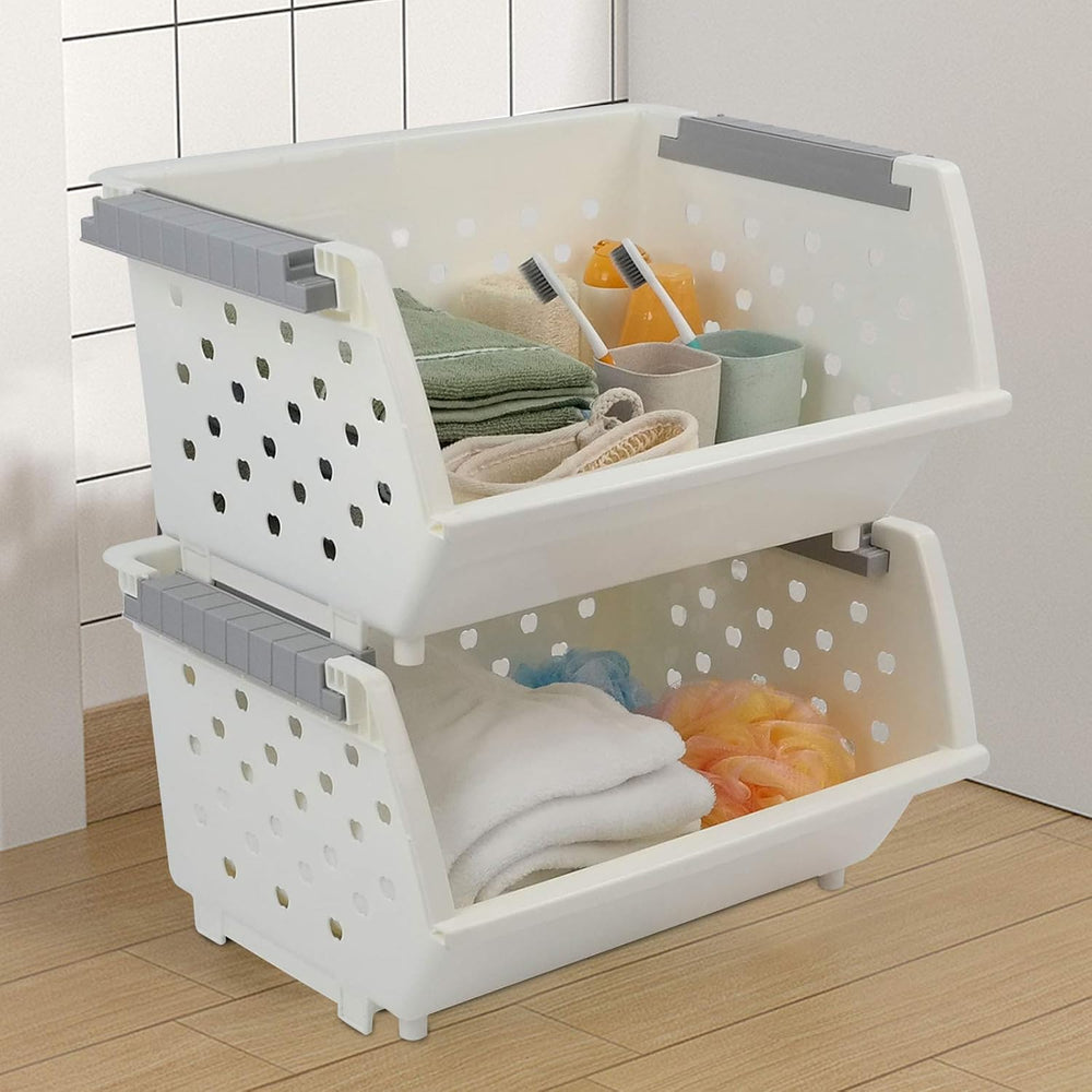 3 Pack Large Stackable Storage Bins Kitchen Plastic Stacking Basket