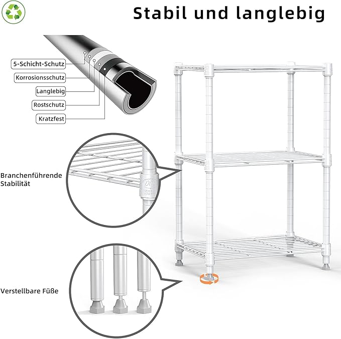 450 lbs Wire Storage Shelving 3-Tier Utility Shelving Unit Steel Organizer Wire - Image 4