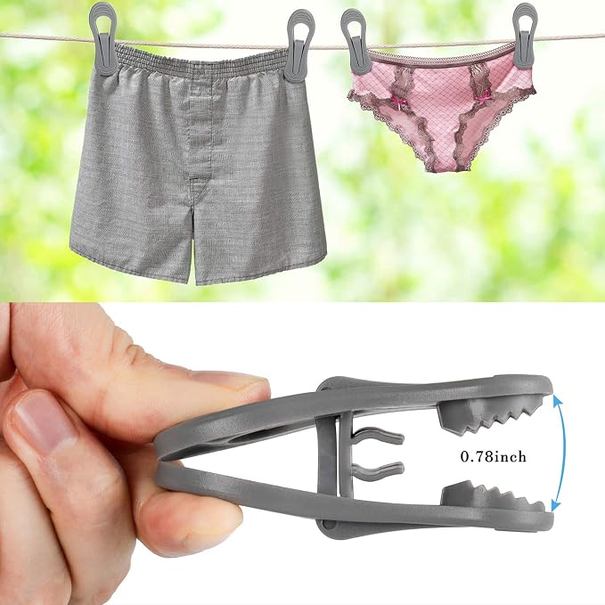 Tinfol 24pc Grey Plastic Hanger Clips, Strong Pinch Grip Finger Clips - Image 4