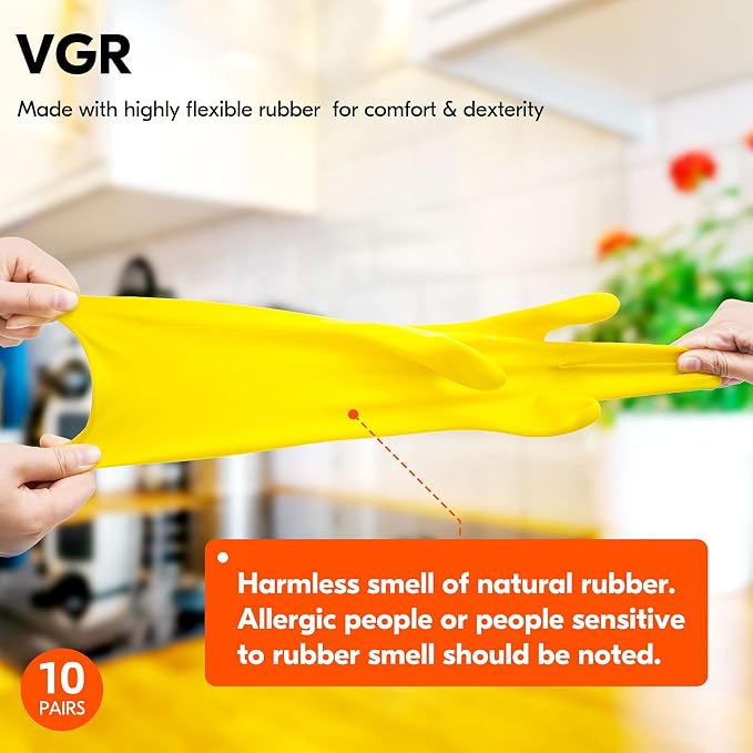 Vgo... 10-Pairs Reusable Household Gloves, Rubber Dishwashing gloves, Extra - Image 4