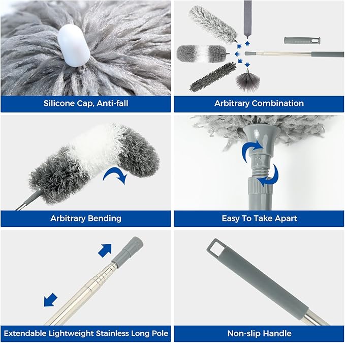 9Pcs Dusters for Cleaning Kit, Extendable Microfiber Duster Tools - Image 6