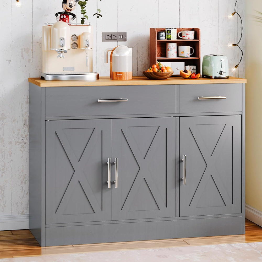 SUNLEI Kitchen Buffet Sideboard Cabinet, Wooden Storage with 3 Doors and 2 Dr...