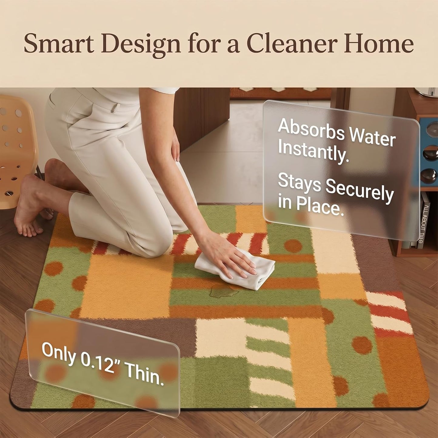 Non Slip Bath Mat Cut to Any Size Ultra Thin Bathroom Rugs Fit Under Door, 16"x24" Quick Dry Absorbent Washable Rubber Backing Mat Rug for Bath Floor, Entryway, Kitchen, Sink