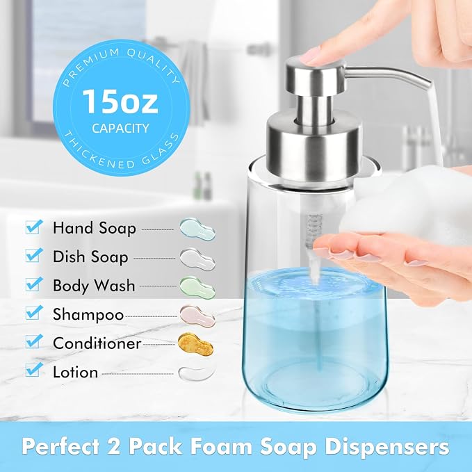 2 Pack Glass Foaming Soap Dispenser - Image 3