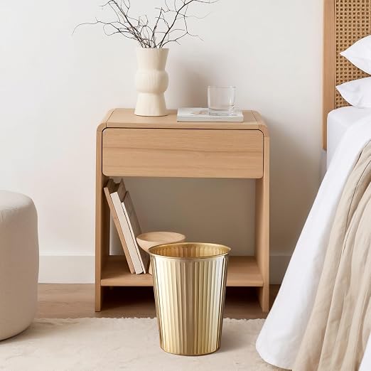 Monarch Abode Brushed Gold Handcrafted Ridge Embossed Metal Wastebasket - Image 5