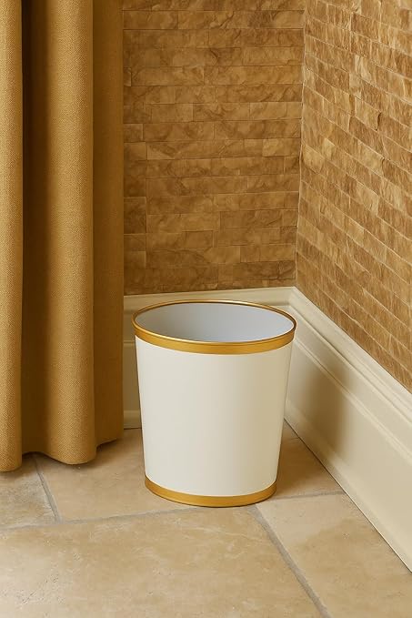 Jaye's Studio Mattie Decorative White and Gold Bathroom Trash Can, Metal Waste - Image 4