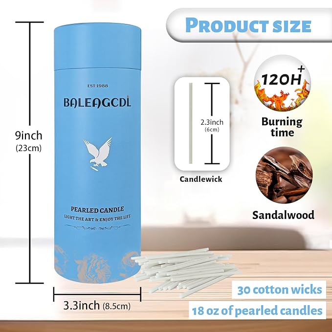 Sandalwood Scented White Pearled Candle 18oz Luxury Sand Candle Granulated Wax - Image 3