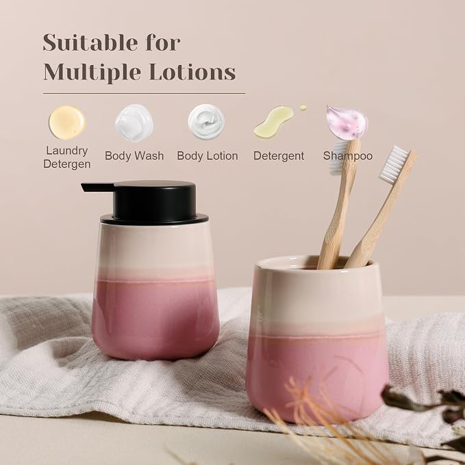 INGOFIN Ceramic Hand Soap Dispenser - 12 oz Liquid Lotion Dispenser Bathroom - Image 7