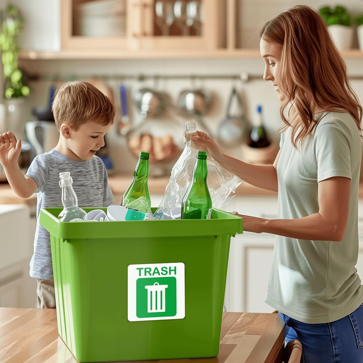 Pack 8 Pcs Recycle and Trash Sticker for Trash Cans Garbage Bins Waste Signs Recycling Bin Labels Outdoor Indoor Offices Home Bumper Stickers Reusable Waterproof Vinyl Decals Set