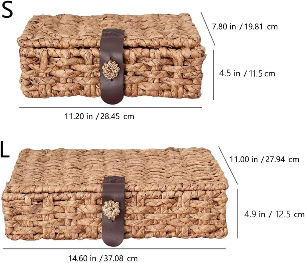 2 Pcs Decorative Box with Lid, Wicker Storage Basket, Water Hyacinth Woven De...