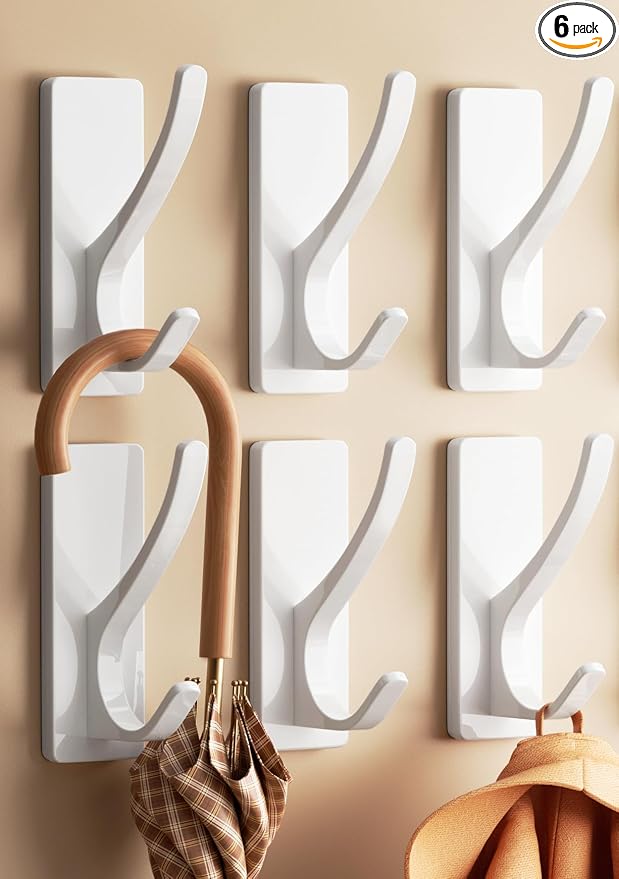 Self Adhesive Coat Hooks for Hanging, Heavy Duty Stainless Double Wall Hook for by pickpiff