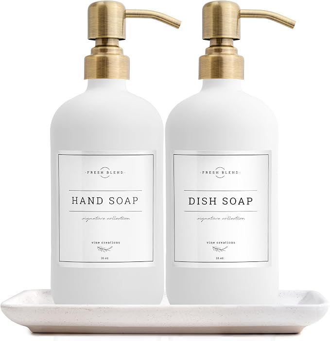 Vine Creations Glass Soap Dispenser, 2 Pack Kitchen Soap Dispenser Set by VineCreations