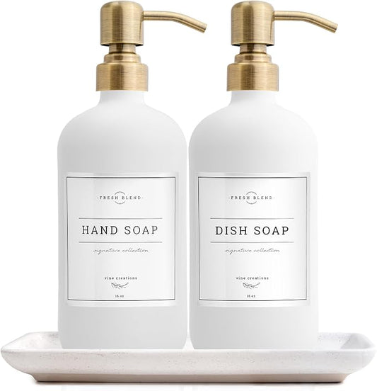 Vine Creations Glass Soap Dispenser, 2 Pack Kitchen Soap Dispenser Set by VineCreations