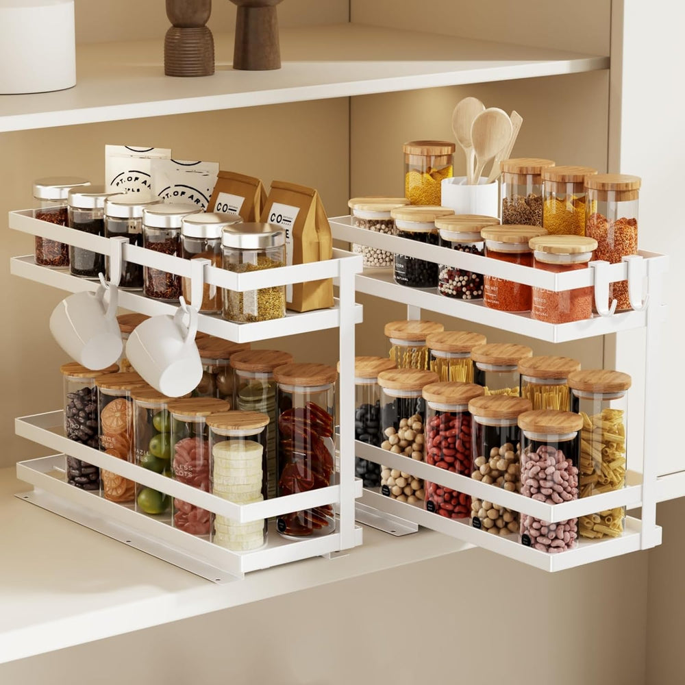 Magheo Pull Out Spice Rack Organizer for Cabinet, 2 Pack Metal Seasoning Orga...