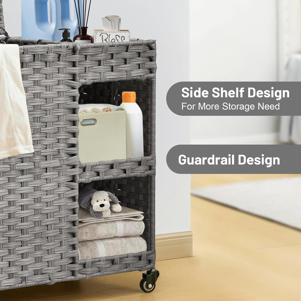 Laundry Hamper with Wheels, 42.3 Gal.(160 L) Laundry Sorter with Shelves, Rat...