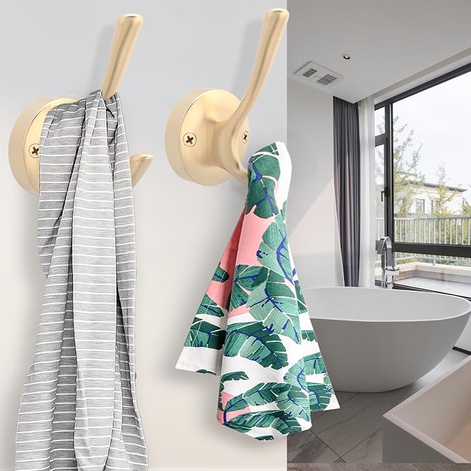 Gold Coat Hooks for Wall, 3 Pack Towel Hook Heavy Duty Metal Double Bath Robe - Image 4