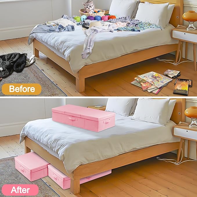punemi Under Bed Storage With Lids, 2 Pack Pink Underbed Storage Bins Containers - Image 7