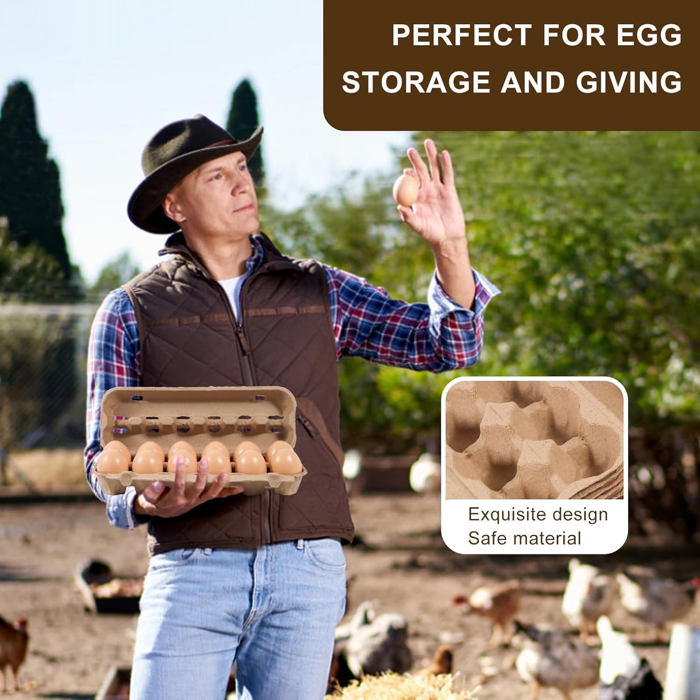 24 Pack Dozen Egg Cartons Bulk 12 Count, Empty Natural Paper Pulp Egg Cartons Reusable, Strong Sturdy Design Made from Natural Cardboard