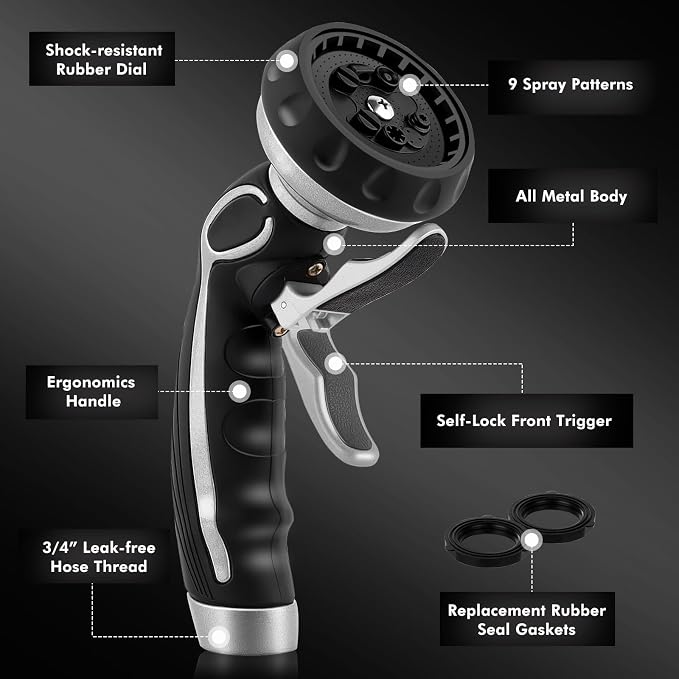 RESTMO Hose Nozzle with Easy Self-Lock Trigger, Heavy Duty Metal Water Hose - Image 3