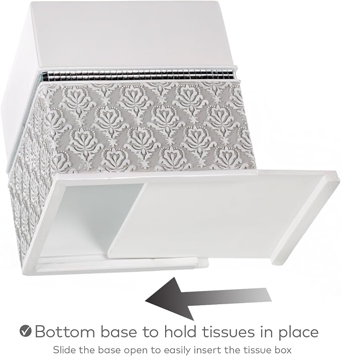 Creative Scents Mirror Damask White and Gray Bathroom Accessories Set - Image 3
