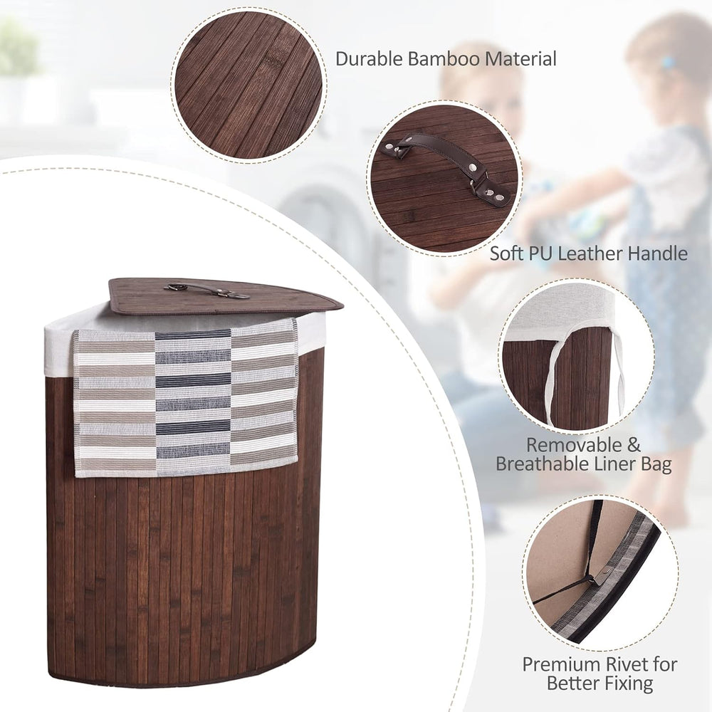 Julimoon Bamboo Laundry Hamper With Lid, Removable Liner and Handle - Clothes...