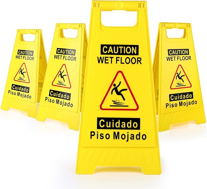 4-Pack Caution Wet Floor Sign, 17.5" Height, Bright Yellow Double-Sided Folding by Unknown
