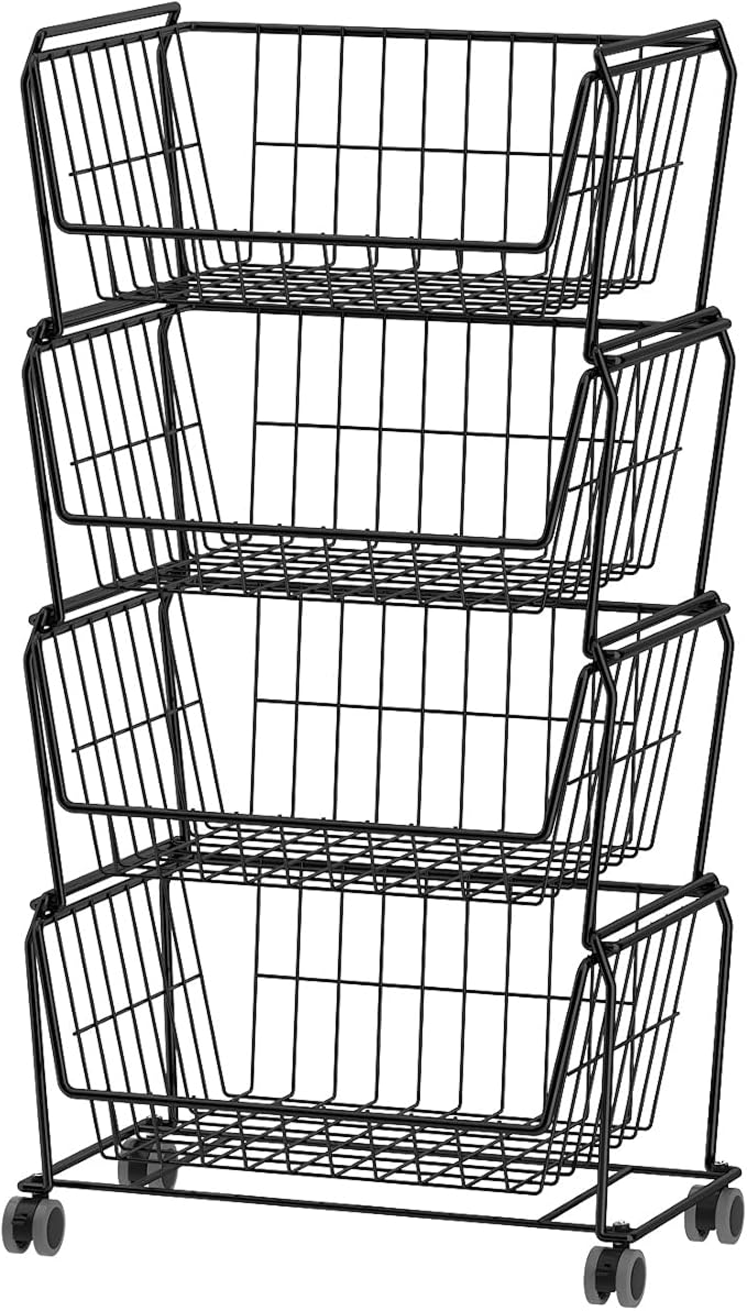 PUSDON Stackable Metal Storage Carts, Dual Use Shelf by PUSDON