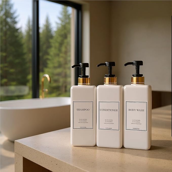 Modern Gold Design Large 27 oz Shampoo and Conditioner Dispensers - Image 4