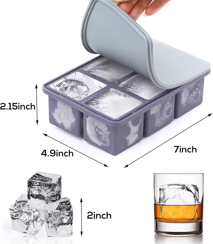 Mossime Large Ice Cube Molds: Square Whiskey Silicone Ice Cube Trays - Image 4