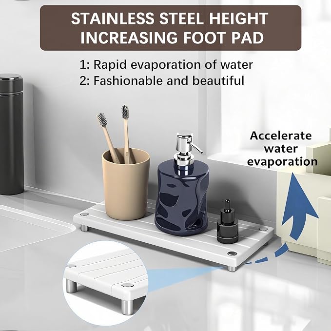 Quick Dry Sink Caddy Kitchen Sink Organizer, Water Absorbing Stone Tray - Image 3