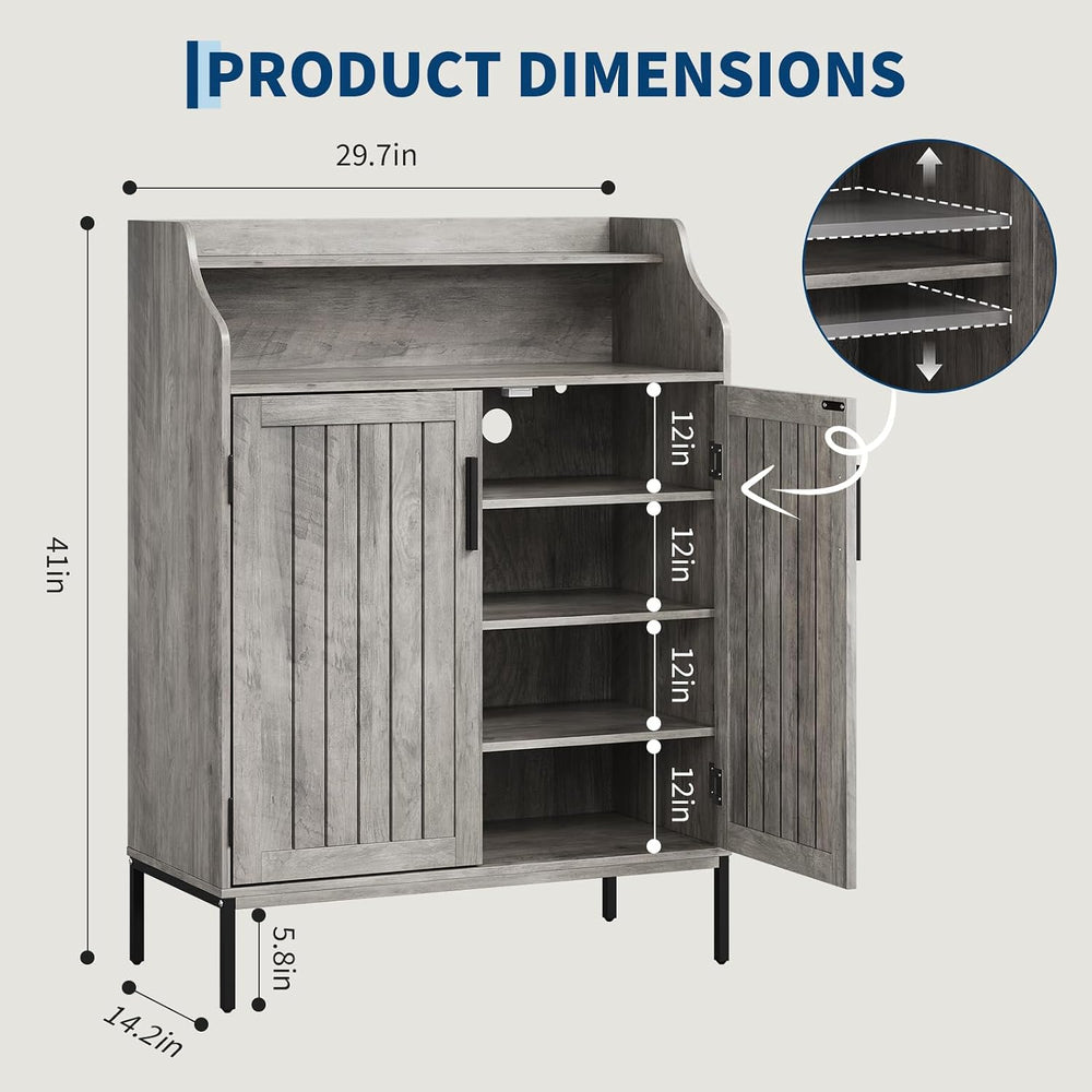 IDEALHOUSE Farmhouse Shoe Cabinet, 41" Shoe Cabinet with Doors and Shelv...