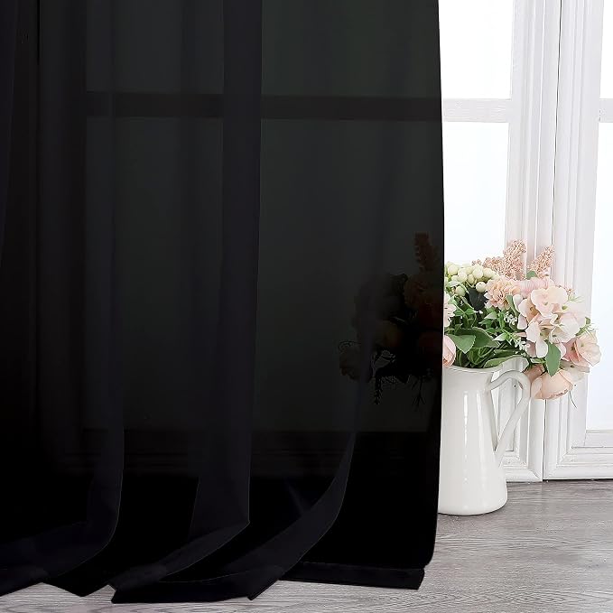 Chyhomenyc Extra Long Black Sheer Curtains 144 inch 2 Panels Set, Translucent - Image 9