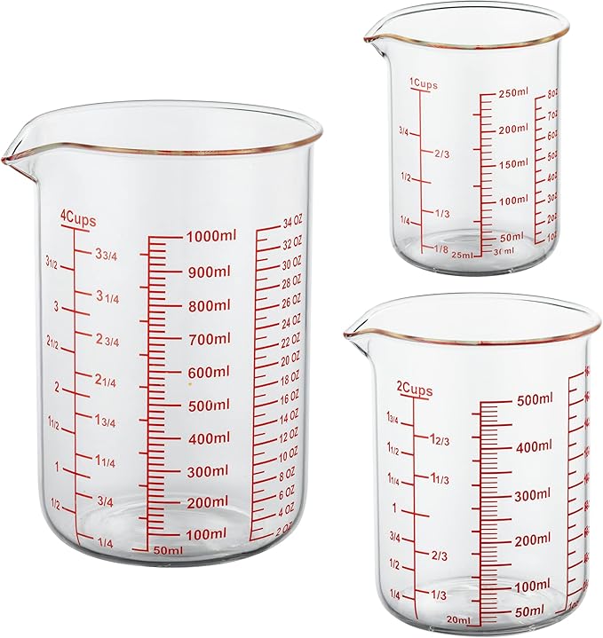 High Borosilicate Glass Measuring Cup Set-V-Shaped Spout，Includes 250ml by AckersBORO33