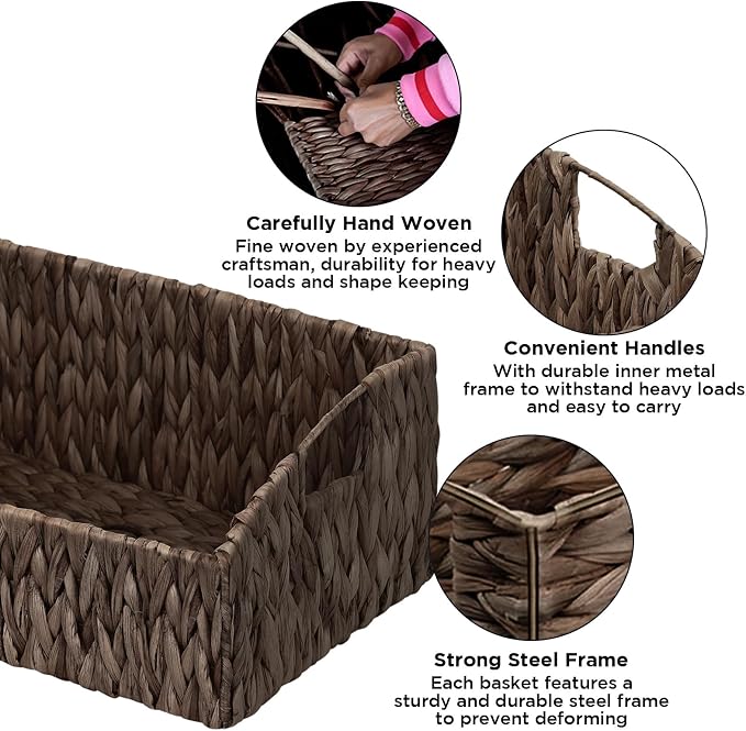 Ollieroo Natural Water Hyacinth Storage Baskets, Handwoven Wicker Storage Bins - Image 3