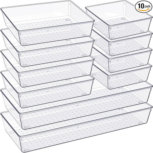 Criusia Drawer Organizer, 10 Pack Large Clear Plast Set, 3 Size Versatile by Criusia