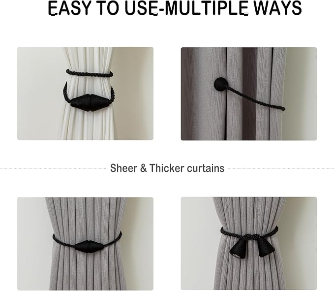 Magnetic Curtain Tiebacks 2 Pack Outdoor Rope Curtain Tie Backs Decorative - Image 5