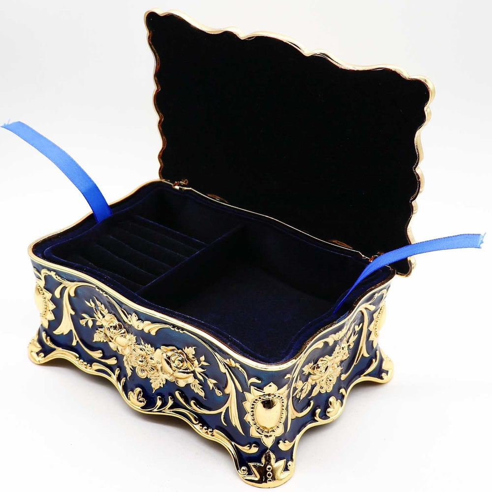 Luxury Vintage Rectangle Metal Alloy Jewelry Box Trinket Organizer Storage Bo...