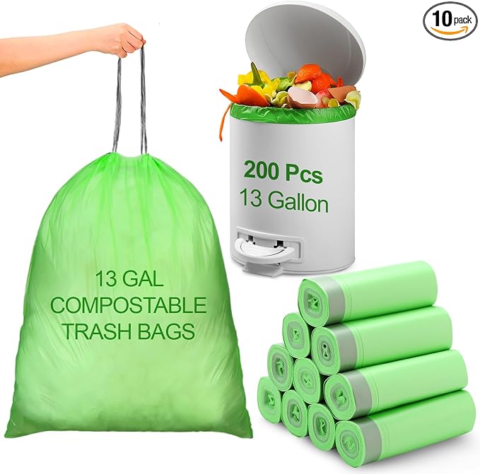 200 Count 13 Gallon Compostable Trash Bags by Dunzoom