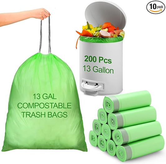 200 Count 13 Gallon Compostable Trash Bags by Dunzoom