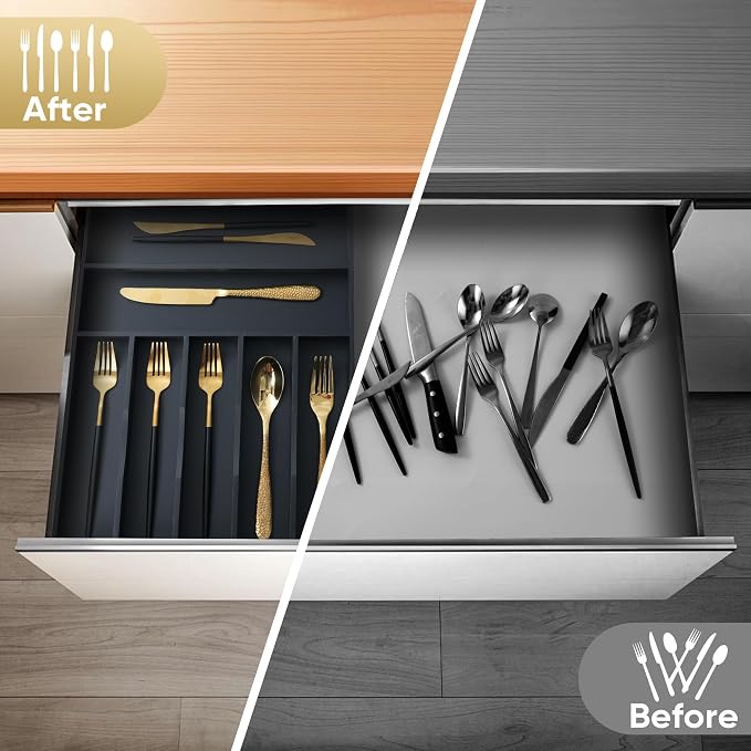 Silverware Organizer, 12.5 Inch Utensil Organizer Kitchen Drawer Organizer - Image 4