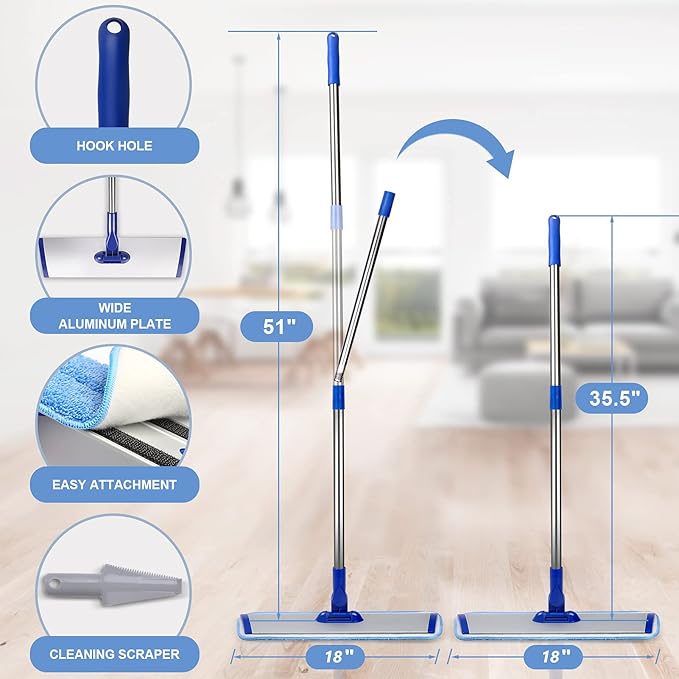 18" Professional Microfiber Mop Floor Cleaning System, Flat Mop - Image 3