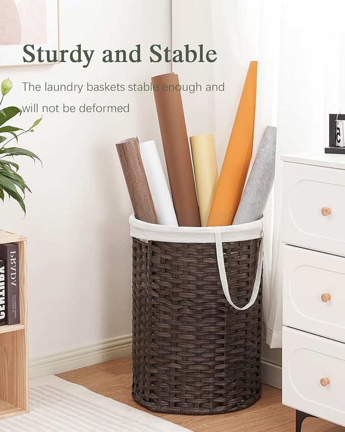 Laundry Basket Round Rattan Laundry Hamper 29.1 Gal Handwoven Large Wicker - Image 7