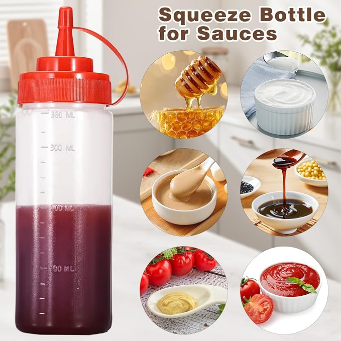 Squirt Bottles for Sauces Ketchup Bottles Squeeze, 2 Pack 12oz Condiment - Image 5