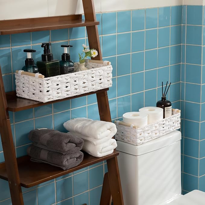 OIAHOMY Toilet Paper Baskets Handmade Paper Rope Decorative Wicker Storage Tank - Image 6