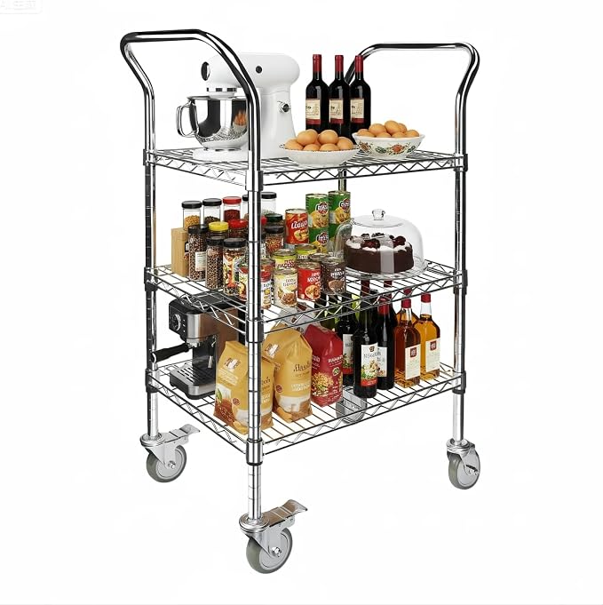 Northsky 3-Shelf Wire Utility Cart on Wheels, Chrome Finish Rolling Metal by NorthSky
