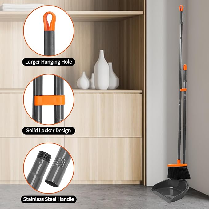Long Handle Broom with Upright Standing Dustpan Combo - Image 4
